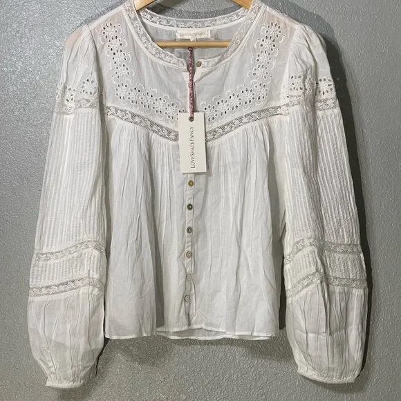 NWT LoveShackFancy Badyn Lace Inset Blouse True White - Size XS - Picture 2 of 7